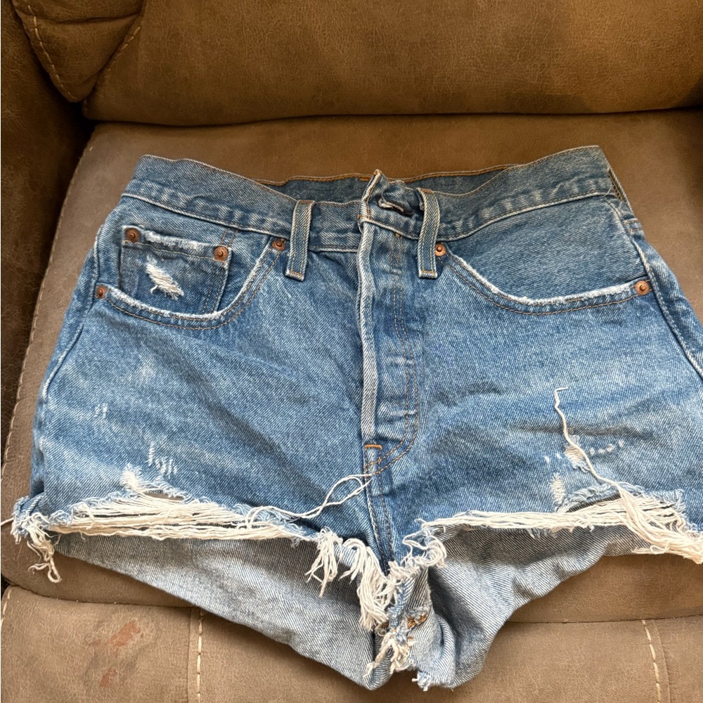 Levi's Blue Distressed Jean Shorts